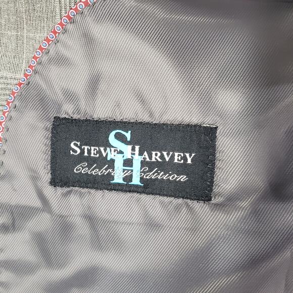 Steve Harvey Celebrity Edition Gray Plaid Double Vent Sportscoat Blazer Size 42L - Picture 5 of 14